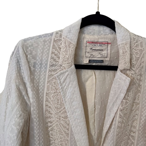 Cartonnier Anthropologie Small Cream Boho Lace Panel Embroidered Lupe Blazer - Picture 2 of 8